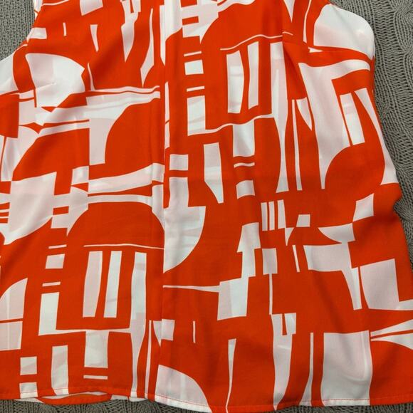 CAbi Red and White Abstract Geometric Zip Blouse ~ Medium - Picture 3 of 10
